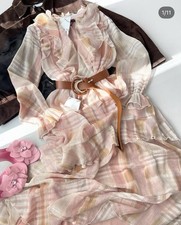 ZARA NEW WOMAN SS24 METALLIC THREAD PRINT DRESS WITH BELT SIZE S