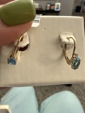 14k gold blue topaz Gemstone Leverback drop earrings NIB