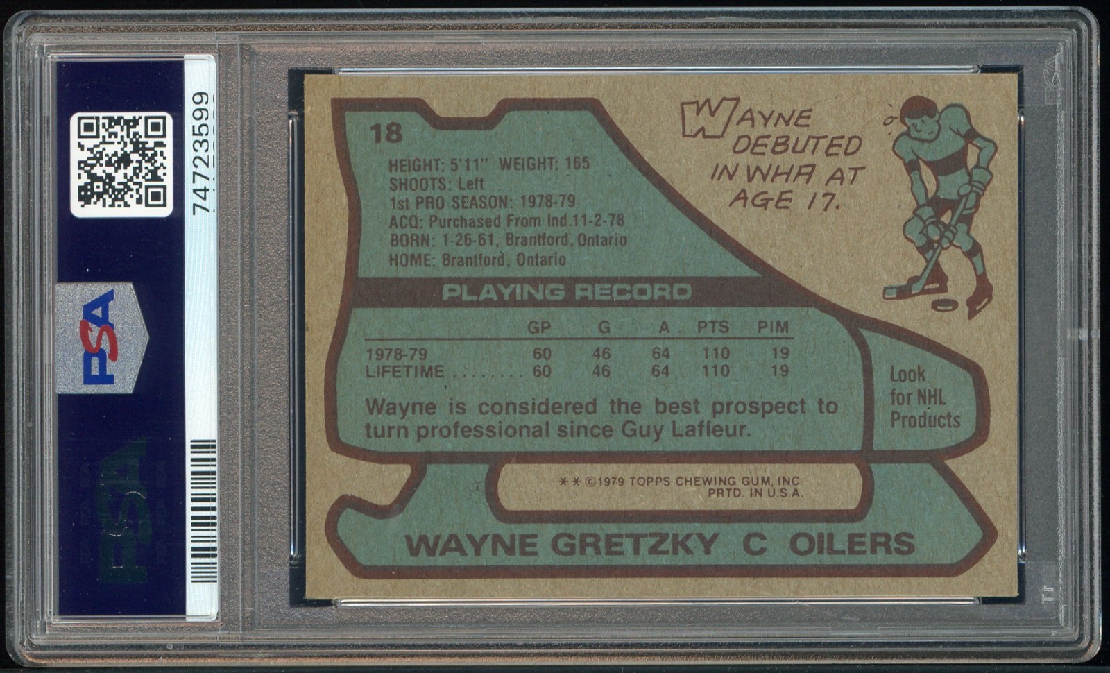 1979-80 Topps Hockey #18 Wayne Gretzky RC Rookie HOF PSA " GREAT INVESTMENT " view 2