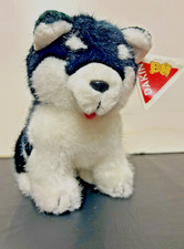 1986 Dakin Husky Puppy Dog 8 Stuffed Plush Black White Blue Eyes