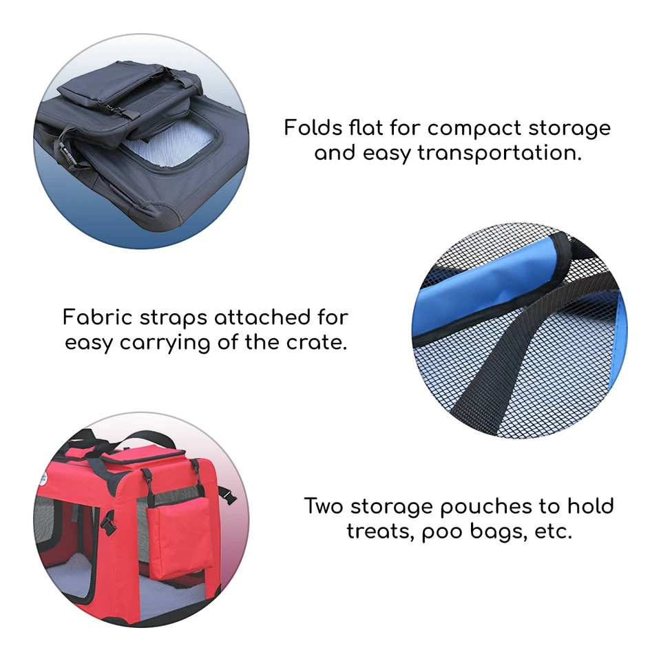 HugglePets Fabric Dog Crate Puppy Carrier - Cat Travel Cage Carry Pet Bag 4 Size - Image 3 of 4