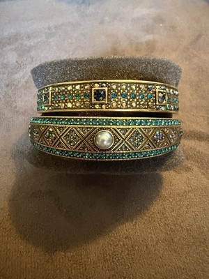 Heidi Daus Modern Daily Double Pair Blue Swarovski Crystal Hinged Bracelets