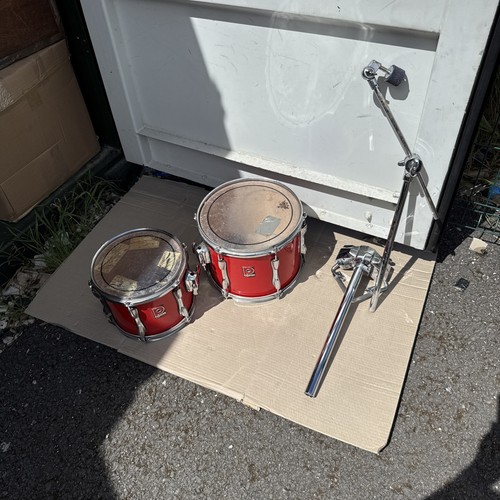 Free P&P. 10” and 12” Premier Tom Drum w Stem Mount. Red Finish. Cymbal Arm