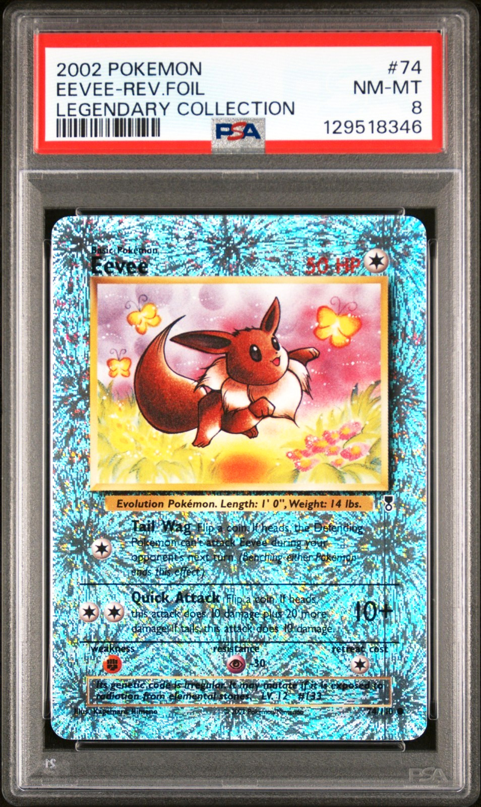 NEW GRADE Vintage 2002 Pokemon Eevee Legendary Collection Reverse Holo #74 PSA 8