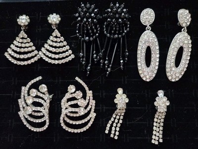 Vintage To Now Rhinestone Earrings Lot Large Runway Style QUALITY clip on