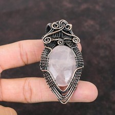 Women Day Sale Rose Quartz Copper Gift For Friend Wire Wrapped Pendant 2.95"