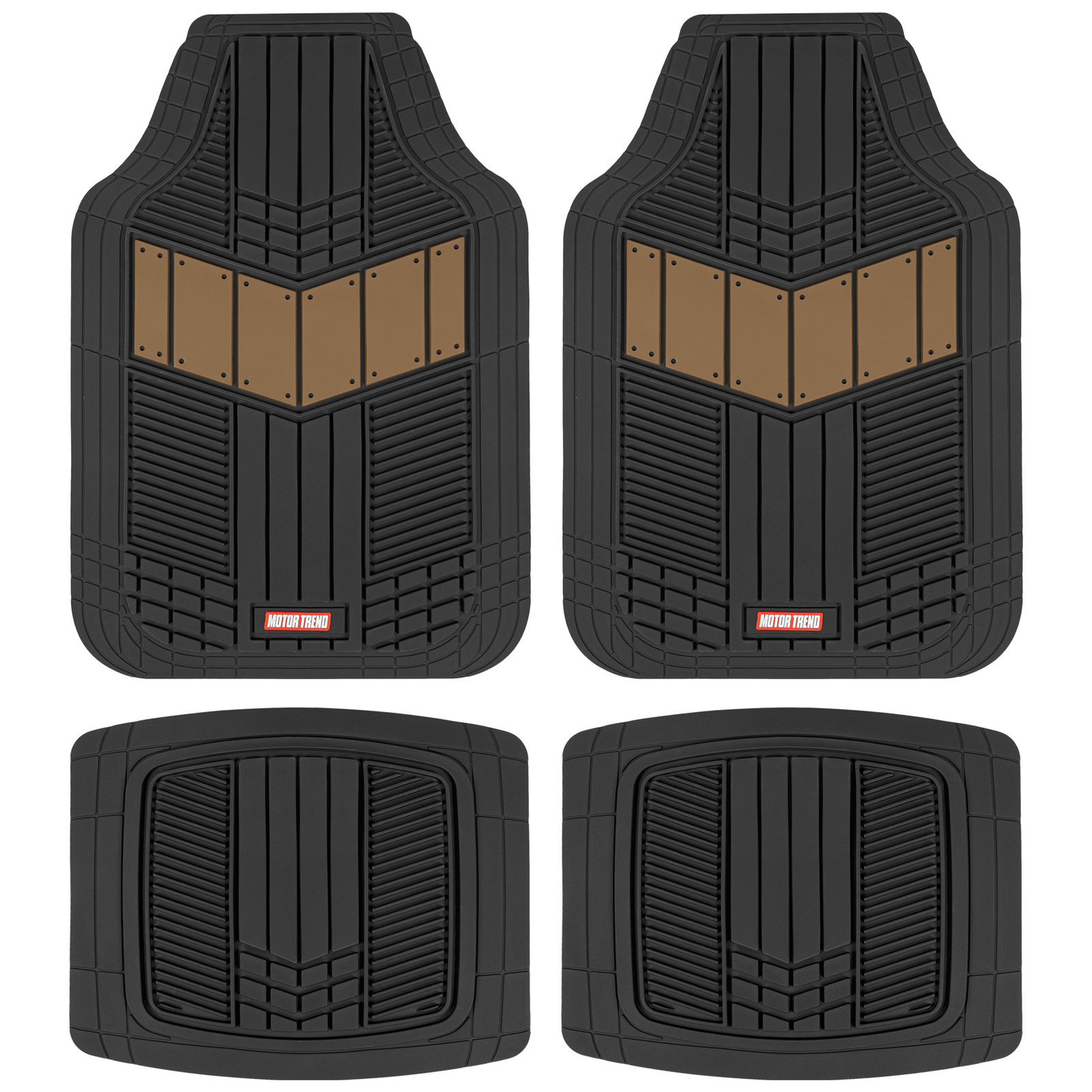 4pc All Weather Car Floor Mats Liners Set- Beige Tough Rubber Deep Channel