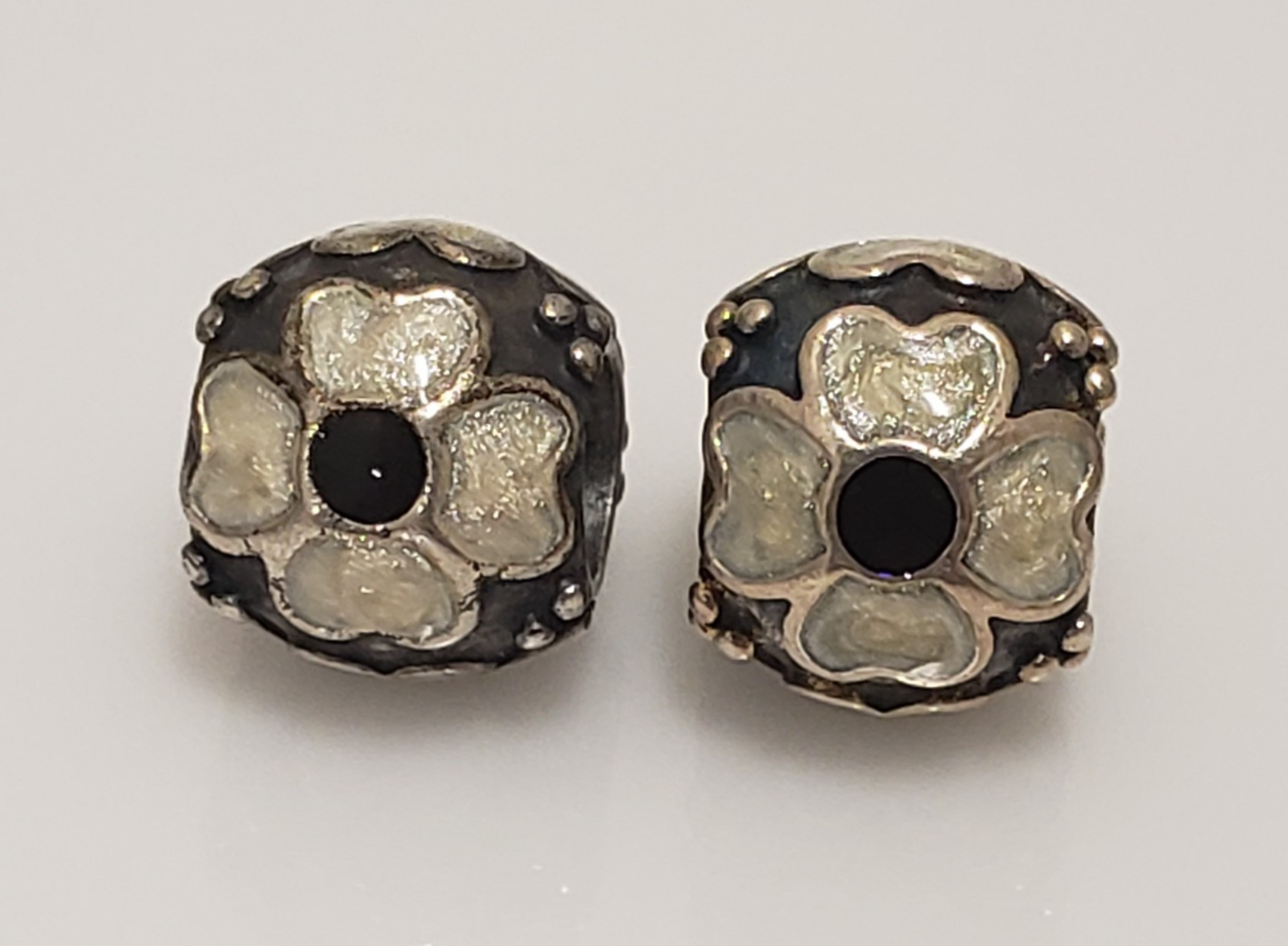 Pandora Sterling Silver White Enamel Daisy Bead Charm Set of 2 790433EW