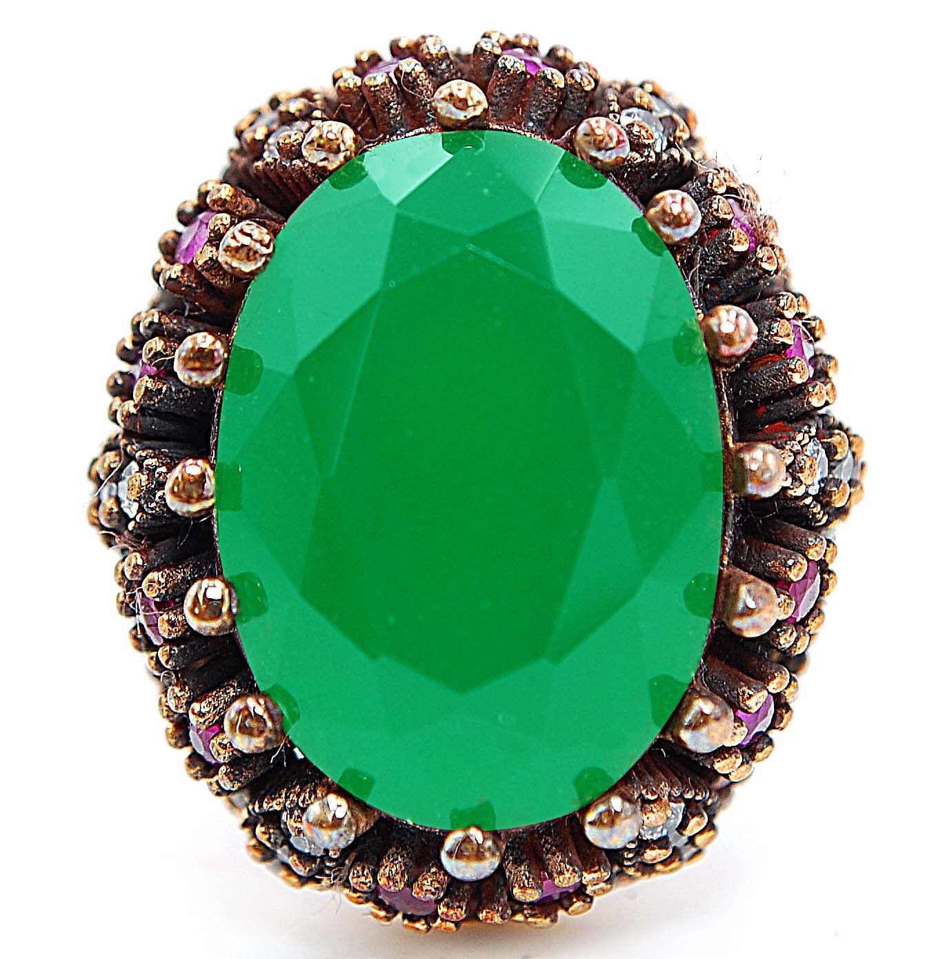 12CT Treated Emerald Ottoman Empire Style Sterling Silver Ring Size 9 HB3-8