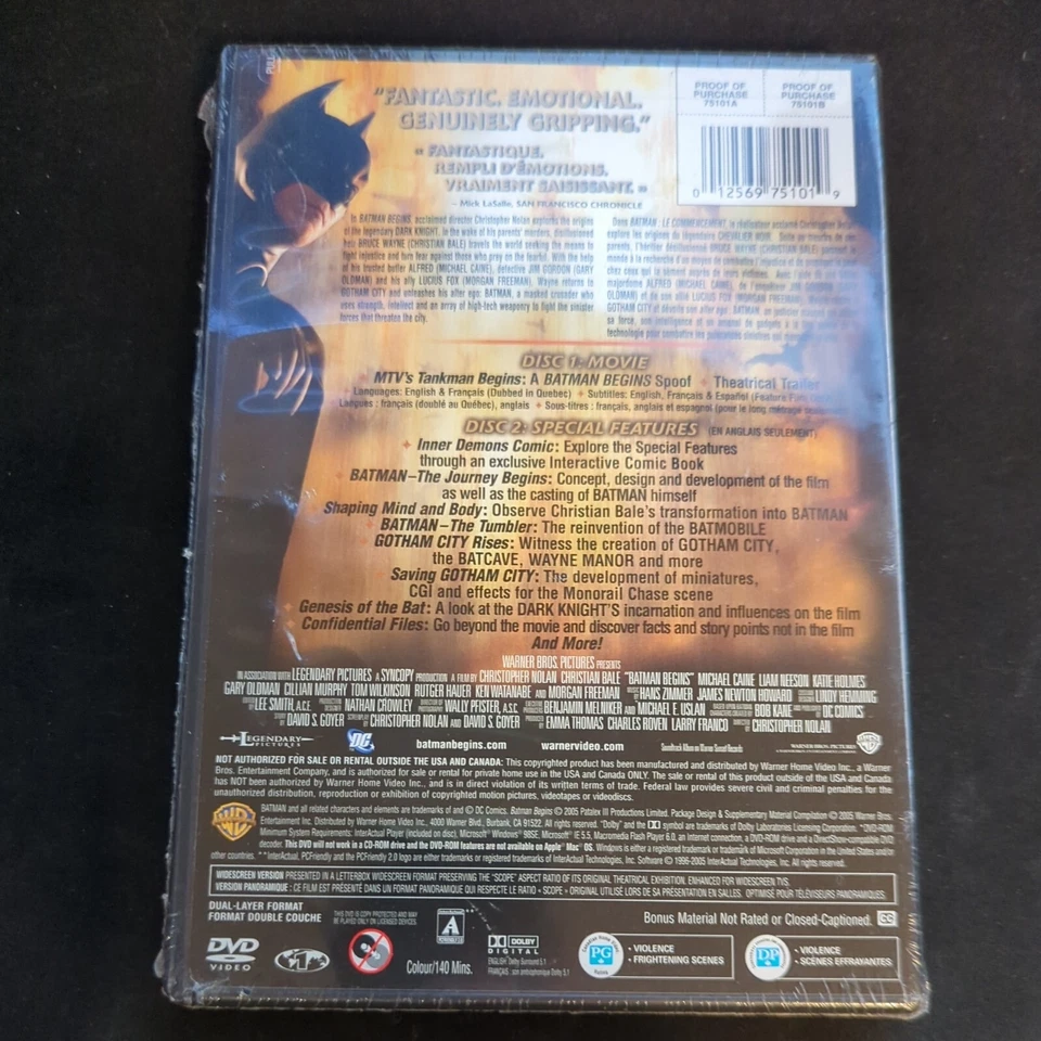 Batman Begins (Two-Disc Deluxe Edition) DVD French Canadian version. New. Sealed - Image 2 of 2