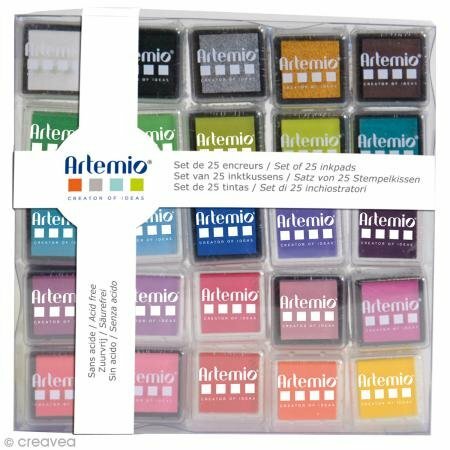 Artemio – Set di 25 inchiostratore, Inchiostro, Multicolore, 7,8 x 1,5 x 10,8 cm