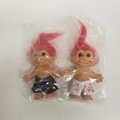 Vintage Russ Love Troll Dolls Lot of 2, ''I Love Your Buns'', ''100% Huggable'' New