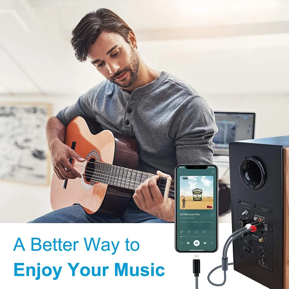 2-штекерный адаптер RCA на iOS аудио стерео кабель вспомогательный шнур совместим с iPhone Pad - Изображение 4 из 4