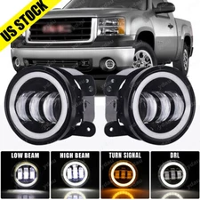 For 2007-2013 GMC Sierra 1500 2500 3500 Pair 4" Round LED Bumper Fog Lights DRL