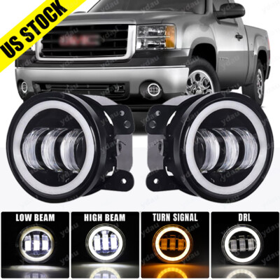 For 2007-2013 GMC Sierra 1500 2500 3500 Pair 4'' Round LED Bumper Fog Lights DRL