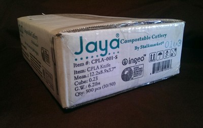 3 BX Compostable Cutlery 6'' Knife 500 Per Carton Asean CPLA001S Jaya