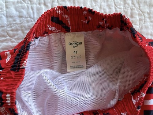 OSHKOSH B’gosh 4T Boys' Swim Trunks Red White Blue Sailboats EUC - Picture 3 of 4