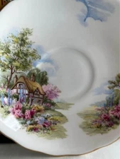 Vintage Royal Vale Thatched Country Cottage England Teacup &Saucer Bone China