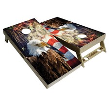 Premium USA Eagle Flag Cornhole Boards w Cupholders  Handles Reg 2 x 4 w Bags