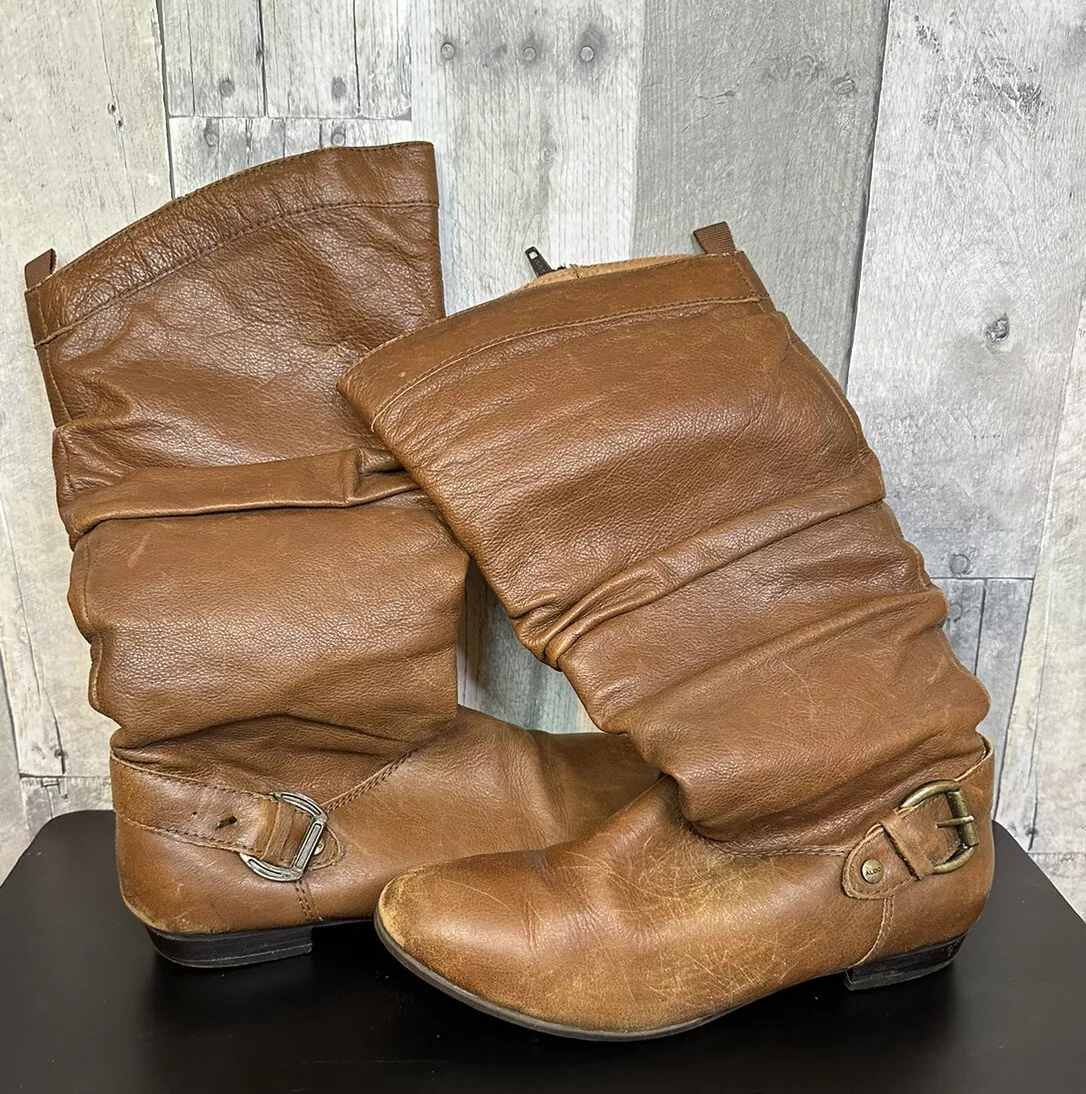 Aldo Women s Light Brown Leather Zip Up Mid Calf Slouch Boots Size