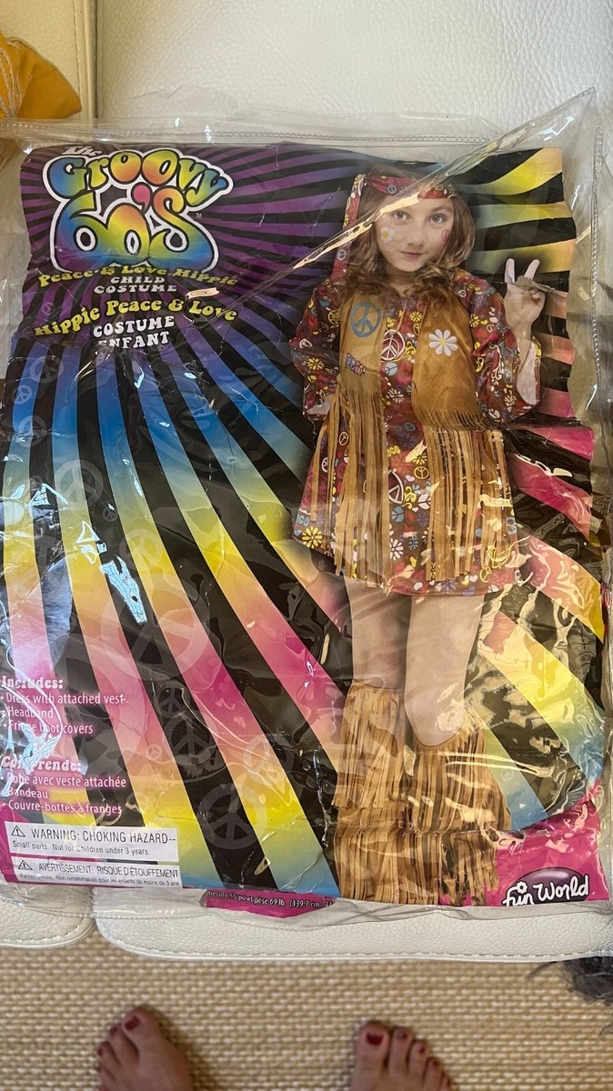 Child Peace & Love Hippie Costume - 60s Hippie Dress With Vest, Headband & Boot Covers For Halloween & Dress-Up - View #10