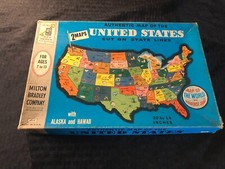 1975 Milton Bradley Puzzle Authentic Map of the United States  World Map  4806