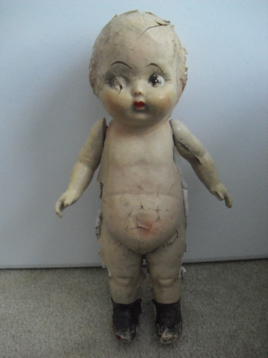 Vintage 1930s Composition Kewpie Girl Carnival Prize Doll 14 1/2 Tall