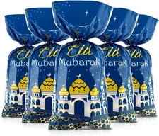 Blulu 100 Pcs Eid Mubarak Gift Bags Ramadan Decorations Clear Goodie Candy Pl...