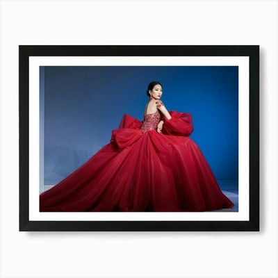 Asian Woman Posing Effortlessly In  Framed Wall Art Poster Canvas Print Picture