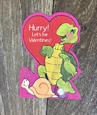 Vintage Valentines Day Card Turtle Snail Hurry!