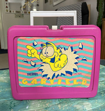 Vintage Thermos Garfield Pink Plastic Lunchbox & 10oz Thermos Set