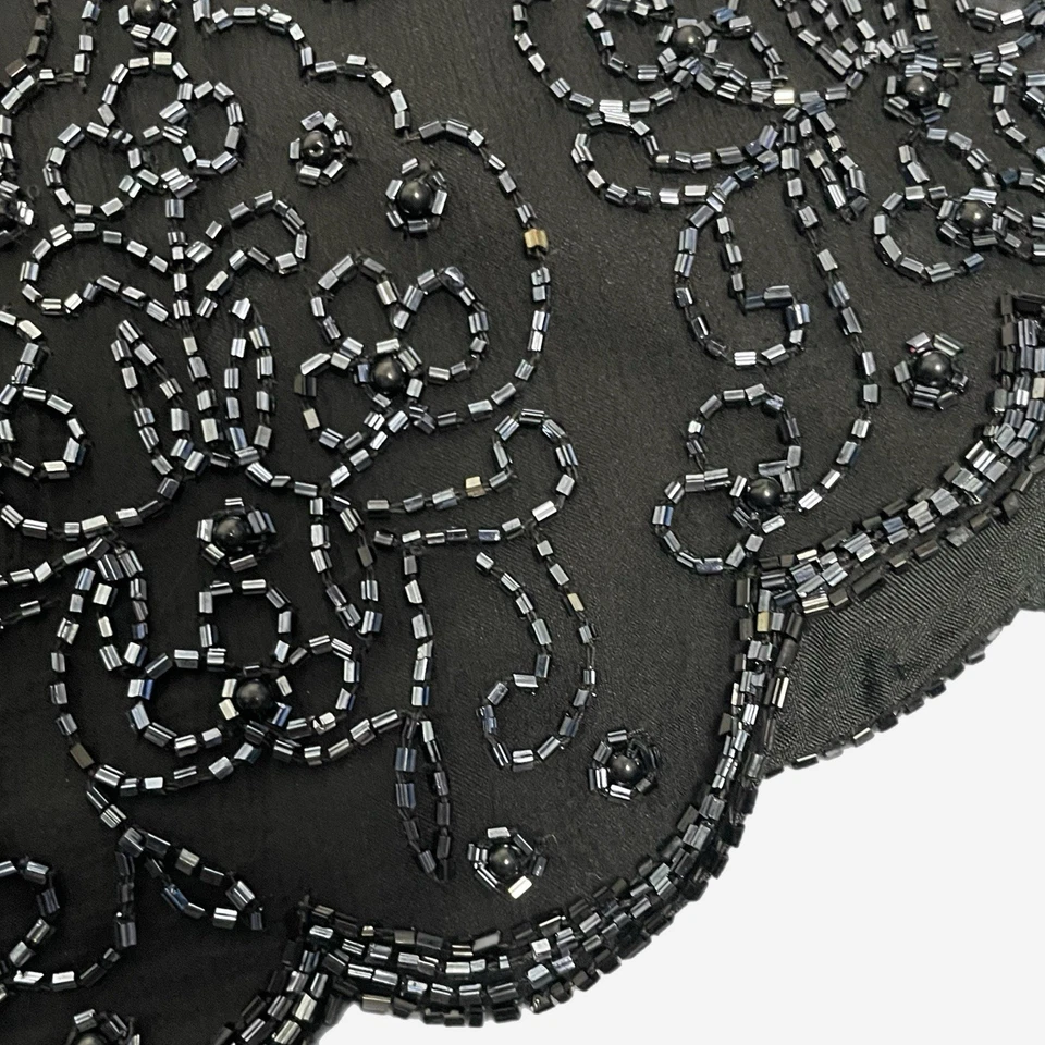 Top vintage Scala negro seda manga corta cuentas adornado fiesta L/XL Foto 4 de 4