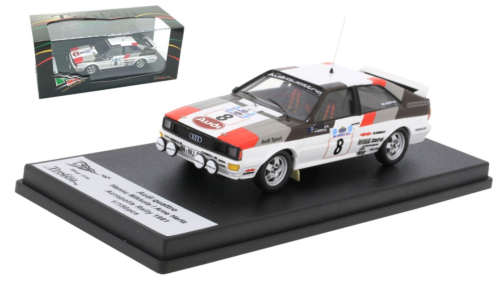 Trofeu RRGR13 Audi Quattro  #8 Acropolis Rally 1981 - Hannu Mikkola 1/43 Scale