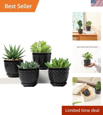 Set of 4 4.7 Inch Stylish Planters with Saucer - Ideal for Indoor Plants & Decor