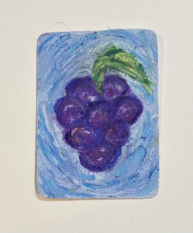 ACEO Original Painting Grape Fruit Purple and Blue Oil Pastel by Vivid Sun