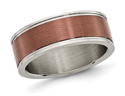 Mens Titanium 8mm Wedding Band Ring with Brown Plating