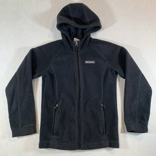 Columbia Full Zip Fleece Jacket Youth Medium Black Hooded Zip Pickets