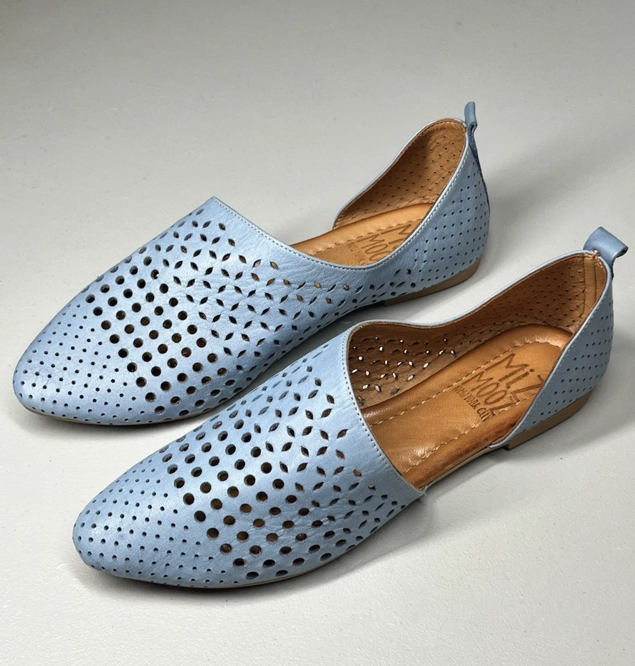 Zapatos planos Miz Mooz Gwenna Half d'Orsay para mujer 38 azul cuero perforado sin cordones Foto 2 de 4
