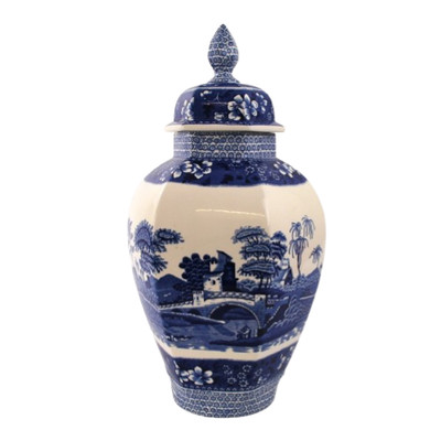 Spode Blue Tower Deckel sechseckiges Ingwerglas groß 151/2 cm 70er Jahre Vintage