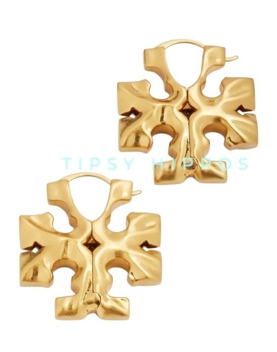 TORY BURCH GOLD ROXANNE HIDDEN LOGO HOOP EARRINGS