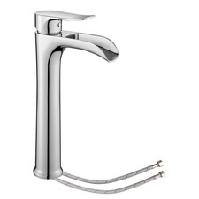 Chrome Vessel Sink Faucet, Single Hole, Tall Waterfall Bathroom Faucet
