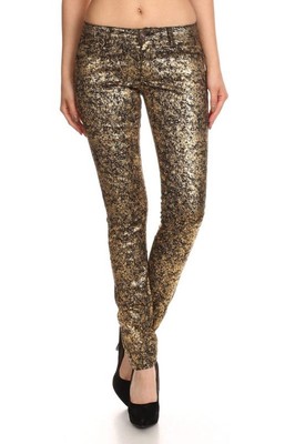 Bagel Women Low Rise Waist Metallic 5Pocket Belt Loops Skinny jeans Pant Zarnesh