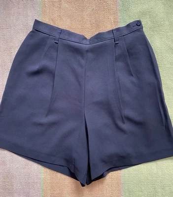 Short plissé vintage St Michael bleu marine taille haute UK 14 convient aux petits modernes 8-10 - Photo 1/4