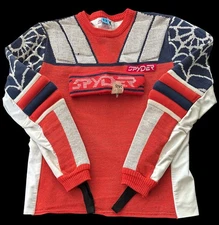 80's Mens SM (Boys 20) Navy Red Downhill Ski Racing Sweater + Headband by SPYDER