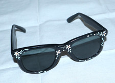 Black Frame Sunglasses  Vintage Black w/ Painted Floral 'Korea'