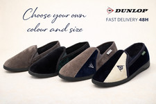 Mens Dunlop Full Slippers Velour Two-Tone Twin Gusset Comfy Warm Size 6-13 UK