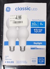 GE Classic LED 60-Watt Daylight Dimmable Frosted A19 Medium 4-Pack Light Bulb