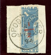 Niger Coast 1894 QV "½" on half on 1d dull blue (RPS Certificate) VFU. SG 57.