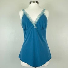 Vintage Vanity Tank Top Women XL Coquette Y2K Sequin Blue Babydoll Fairy