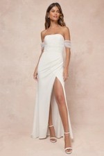 Lulus Women Profound Glamour Pearl Off-The-Shoulder Tulip Maxi Dress Ivory S